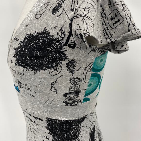 Desigual Nagore Mini Dress Sketchbook Pattern Fit & Flare V Neck Grey Womens S - Picture 9 of 16
